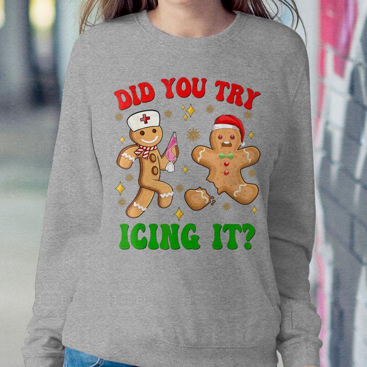 Retro Icu Nurse Christmas Gingerbread Did You Try Icing It Women Sweatshirt Unique Gifts