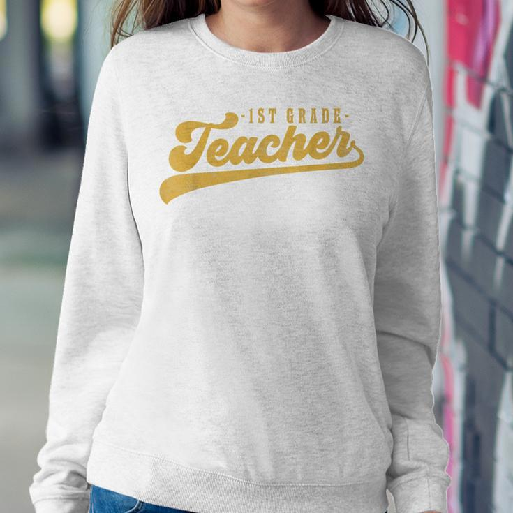 1St Grade Teacher Cute Vintage Graphic First Grade Teacher Women Crewneck Graphic Sweatshirt Funny Gifts