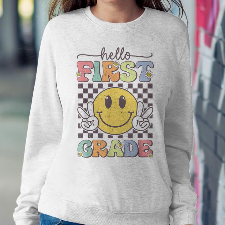 1St Grade Team Back To School Hello First Grade Smile Face Women Sweatshirt Funny Gifts