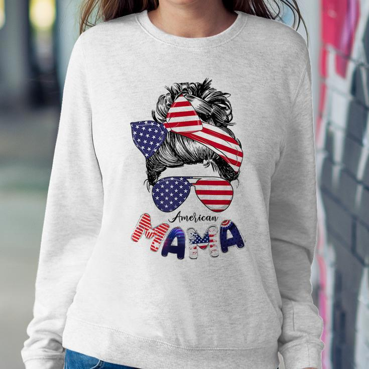 4Th Of July American Mama Messy Bun Mom Life Patriotic Mom For Mom Women Sweatshirt Unique Gifts