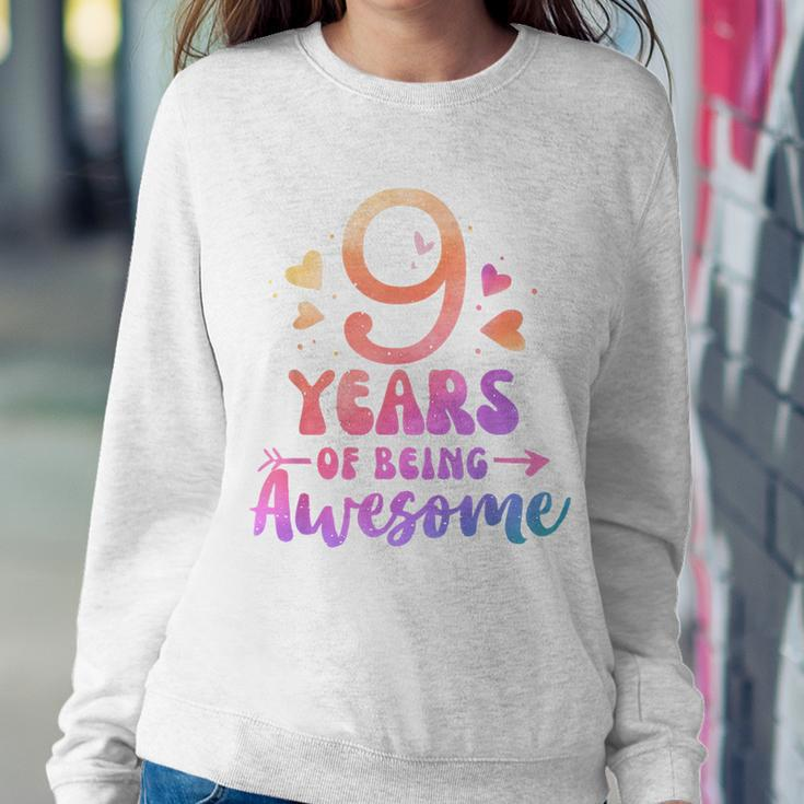 9 Years Of Being Awesome Tie Dye Hearts 9Th Birthday Girl Women Sweatshirt Unique Gifts
