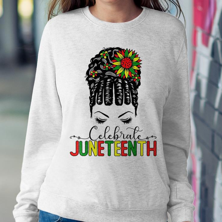Awesome Messy Bun Junenth Celebrate 1865 June 19Th Women Crewneck Graphic Sweatshirt Funny Gifts