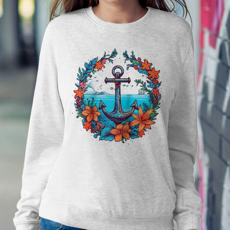 Colorful Flowers Pattern Floral Nautical Sailing Boat Anchor Women Sweatshirt Unique Gifts