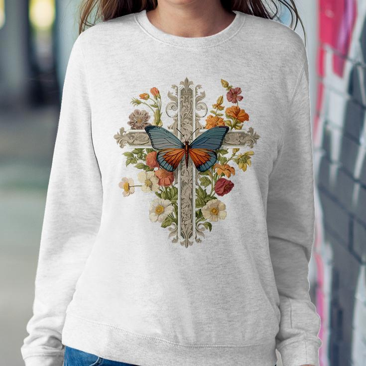 Cute Christian Boho Faith Cross Butterflies Women & Girls Faith Women Sweatshirt Unique Gifts