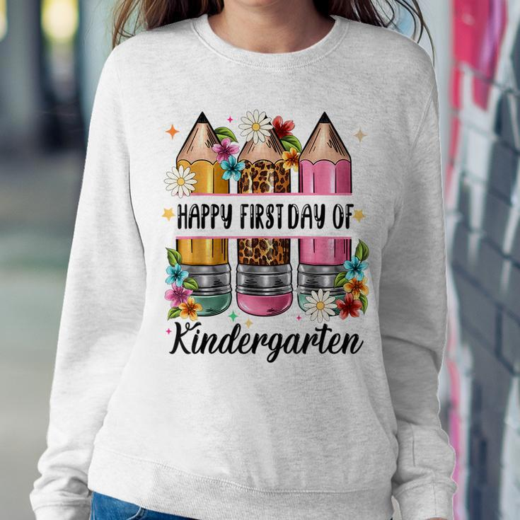 First Day Kindergarten Teacher Leopard Pencil Back To School Women Sweatshirt Funny Gifts