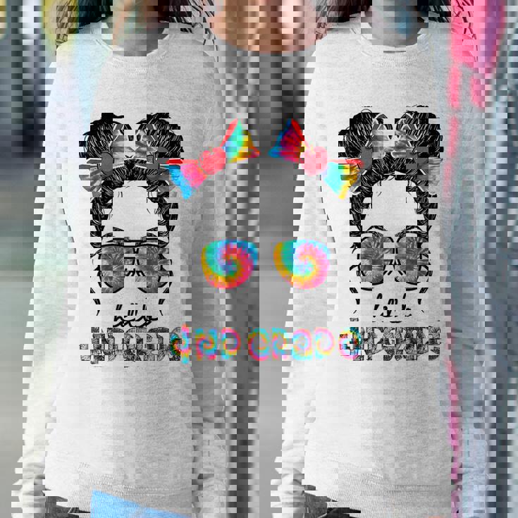 First Day Of School Hello 4Th Grade Messy Bun Girls Women Sweatshirt Unique Gifts