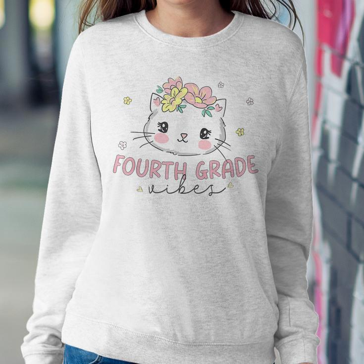 Fourth 4Th Grade Vibes Back To School Cute Cat For Girls Women Sweatshirt Funny Gifts