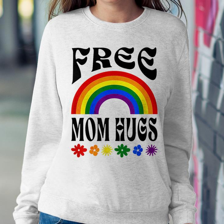 Free Mom Hugs Gay Pride Lgbt Retro Rainbow Flower Hippie Women Sweatshirt Unique Gifts