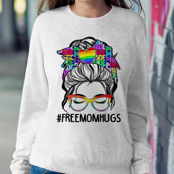 Free Mom Hugs Messy Bun Lgbt Pride Rainbow Women Sweatshirt Unique Gifts