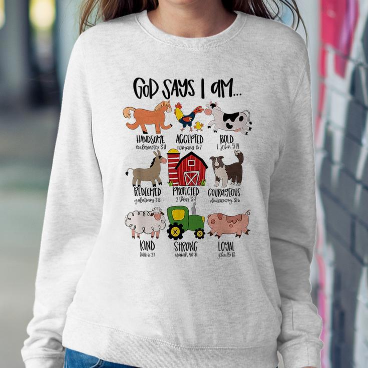 God Says I Am Animals Bible Verse Farmer Toddler Kids Women Crewneck Graphic Sweatshirt Funny Gifts
