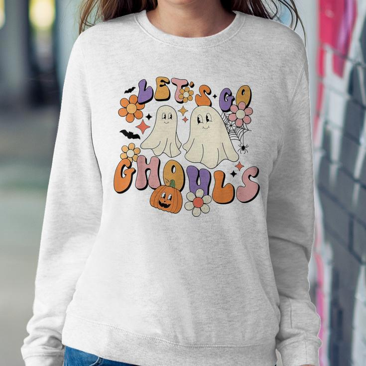 Groovy Let's Go Ghouls Halloween Ghost Outfit For Girl Women Sweatshirt Unique Gifts