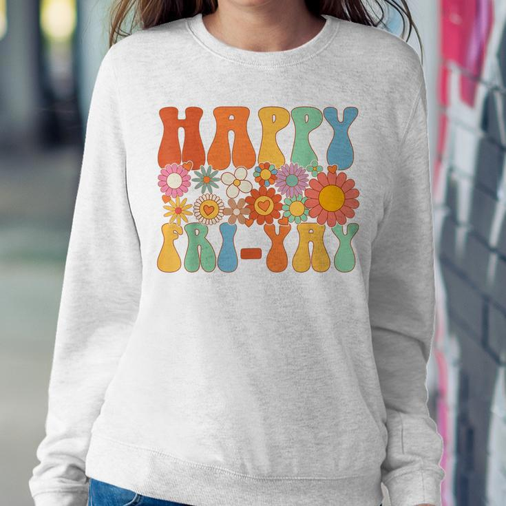 Happy Fri-Yay Friday Lovers Fun Teacher Groovy Women Crewneck Graphic Sweatshirt Funny Gifts