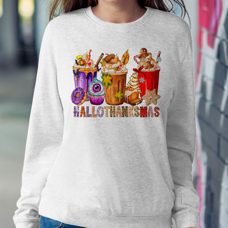 Happy Hallothanksmas Coffee Latte Halloween Thanksgiving Women Sweatshirt Unique Gifts