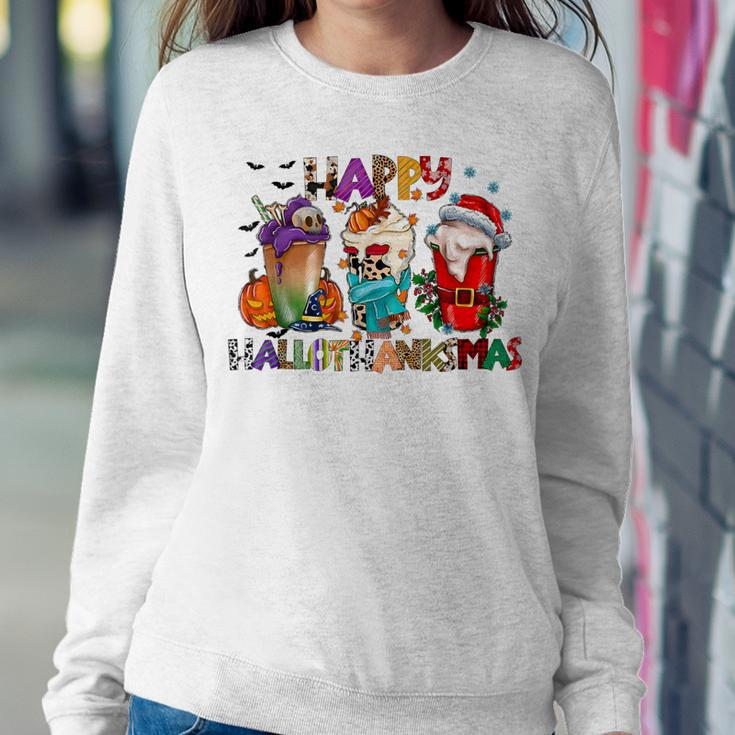 Happy Hallothanksmas Merry Christmas Thanksgiving Halloween Women Sweatshirt Funny Gifts