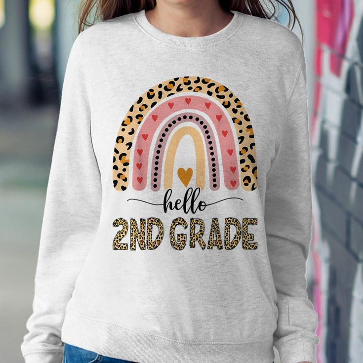 Hello 2Nd Grade Teacher Leopard Rainbow Girls Back To School Women Sweatshirt Unique Gifts