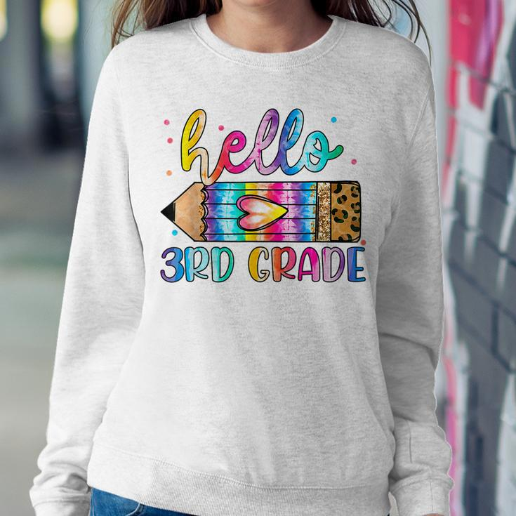 Hello 3Rd Grade Leopard Tie Dye Pencil Cute Teacher Women Sweatshirt Funny Gifts