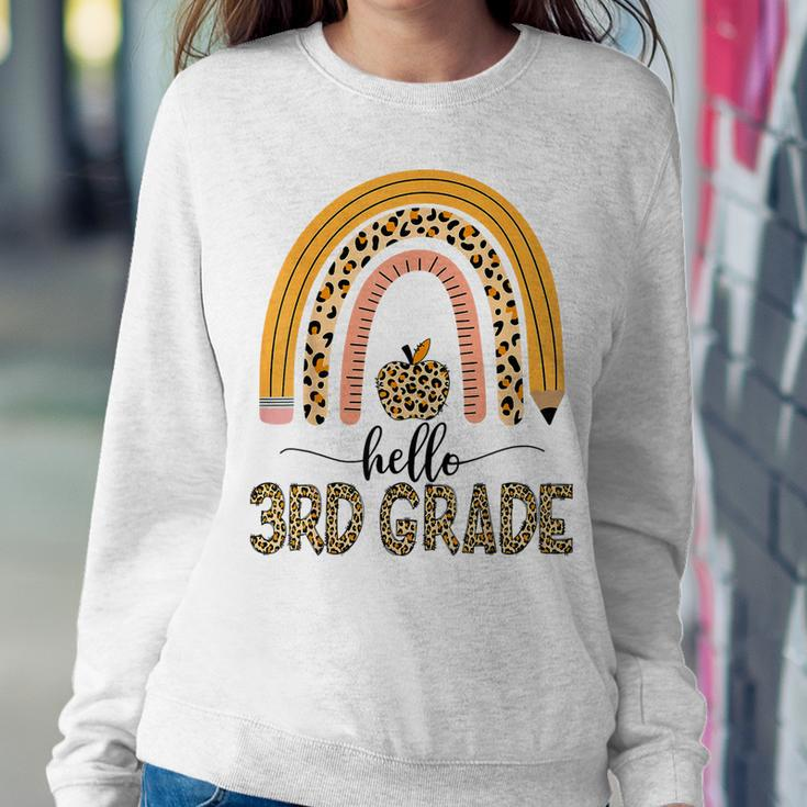 Hello 3Rd Grade Teacher Leopard Rainbow Girls Back To School Women Sweatshirt Unique Gifts