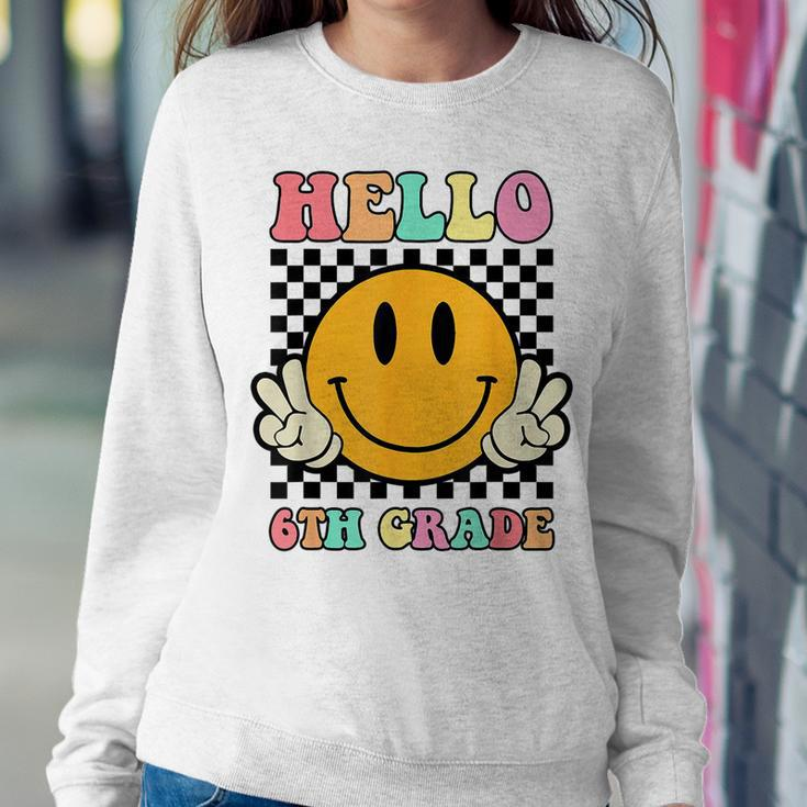 Hello 6Th Grade Hippie Smile Face Back To School First Day Women Sweatshirt Funny Gifts