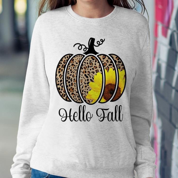 Hello Fall Sunflower Pumpkin Fall Y'all Leopard Autumn Women Sweatshirt Unique Gifts