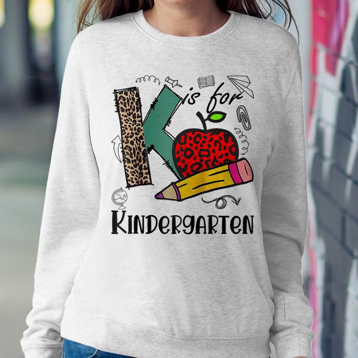 K Is For Kindergarten Leopard Teacher First Day Of School Women Crewneck Graphic Sweatshirt Unique Gifts