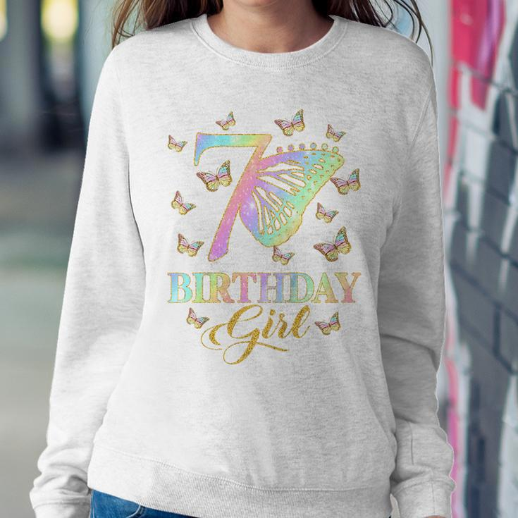 Kids Butterfly 7Th Birthday Outfit 7 Year Old Girl Kids Cute Women Crewneck Graphic Sweatshirt Funny Gifts