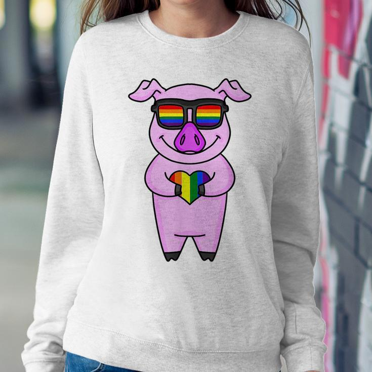 Lgbt Supporter Pig Rainbow Gay Pride - Lgbt Heart Animal Women Sweatshirt Unique Gifts