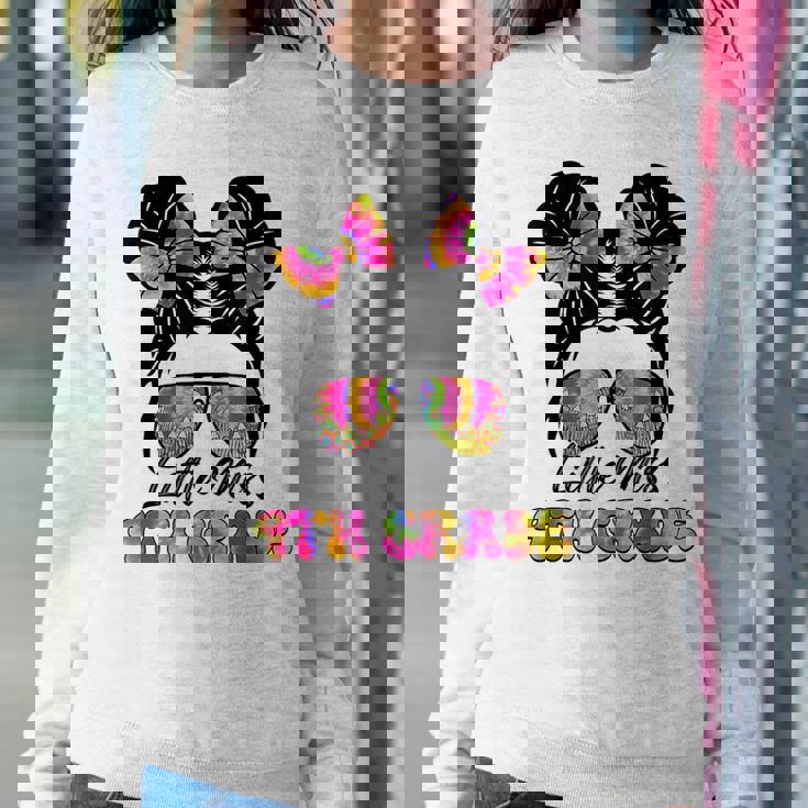 Little Miss Fourth 4Th Grade Girl Messy Bun Back To School Women Sweatshirt Unique Gifts