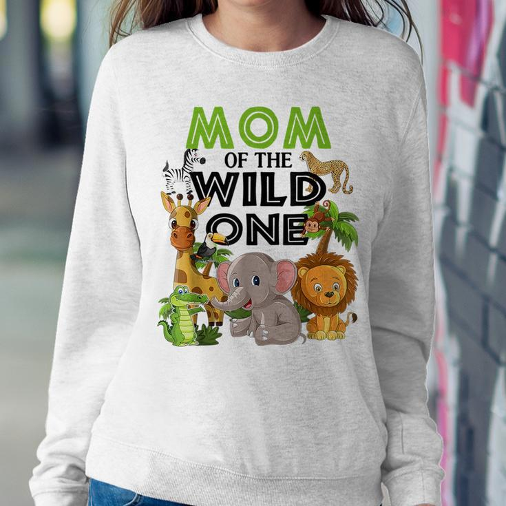 Mom Of The Wild One Birthday 1St Safari Jungle Family White Women Crewneck Graphic Sweatshirt Unique Gifts