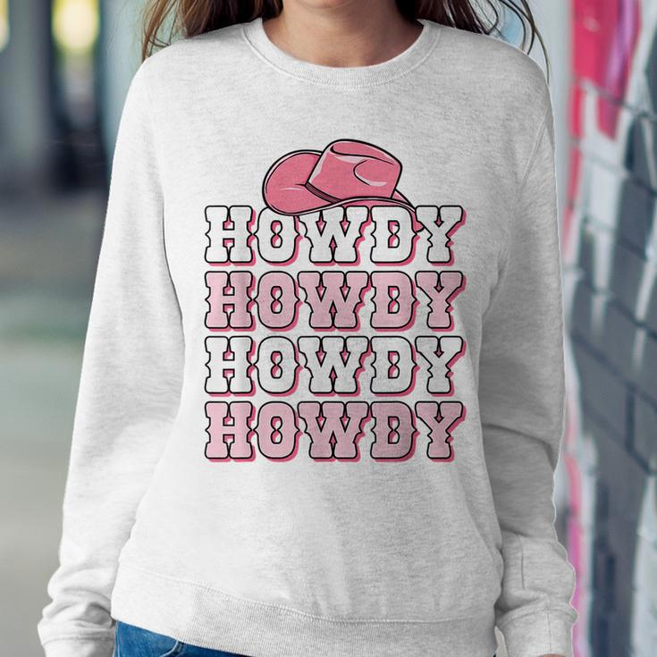 Pink Howdy Cow Print Western Country Cowgirl Texas Rodeo Women Crewneck Graphic Sweatshirt Unique Gifts