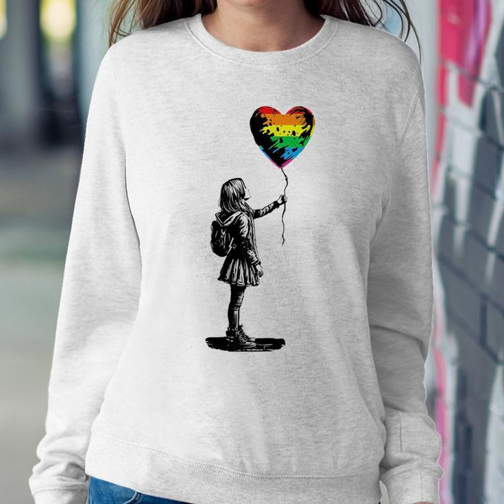 Rainbow Heart Balloon Lgbt Gay Lesbian Pride Flag Aesthetic Women Sweatshirt Unique Gifts