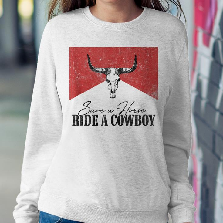 Retro Bull Skull Save A Horse Ride A Cowboy Western Country Women Crewneck Graphic Sweatshirt Unique Gifts