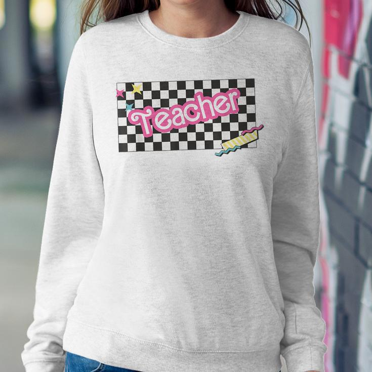 Retro Checkered Pink 90S Teacher Student First Day Of School Women Sweatshirt Funny Gifts