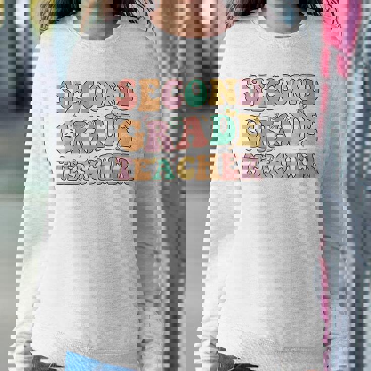 Retro Groovy Second Grade Teacher Back To School 2Nd Grade Women Sweatshirt Unique Gifts