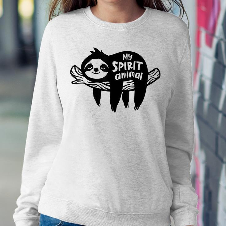 Sloth Is My Spirit Animal Chillin Lazy Introvert Sloth Funny Women Crewneck Graphic Sweatshirt Funny Gifts