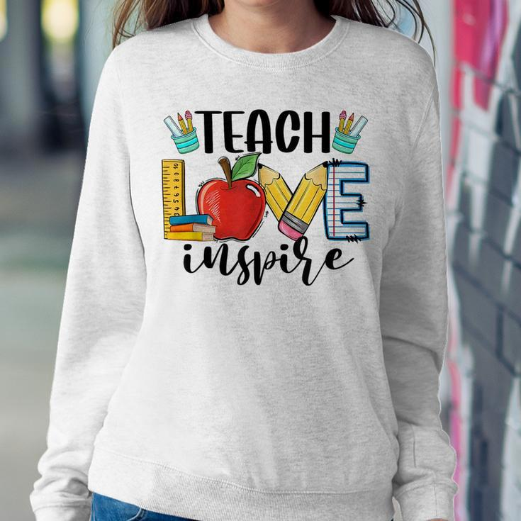 Teach Love Inspire Cute Teacher Teaching 1St Day Of School Women Crewneck Graphic Sweatshirt Funny Gifts
