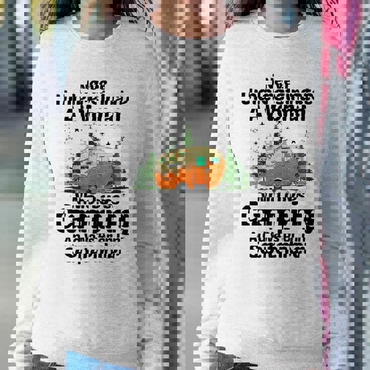 Never Underestimate A Woman Who Loves Camping September Girl Women Sweatshirt Unique Gifts