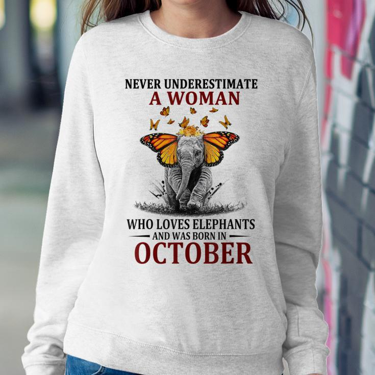Never Underestimate A Woman Who Loves Elephants October Women Sweatshirt Personalized Gifts