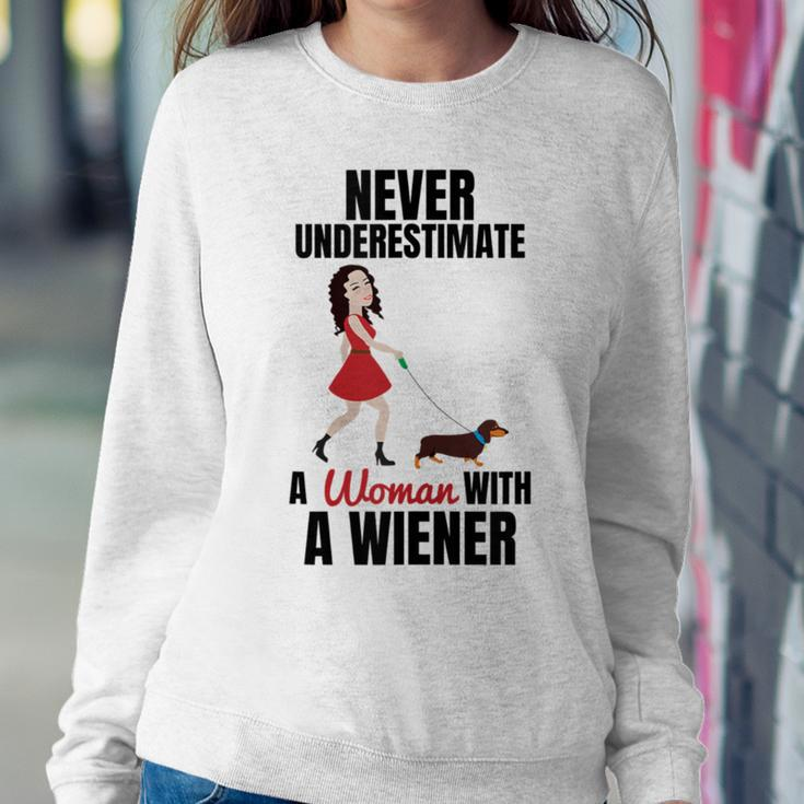 Never Underestimate A Woman With A Wiener Dachshund Women Sweatshirt Funny Gifts