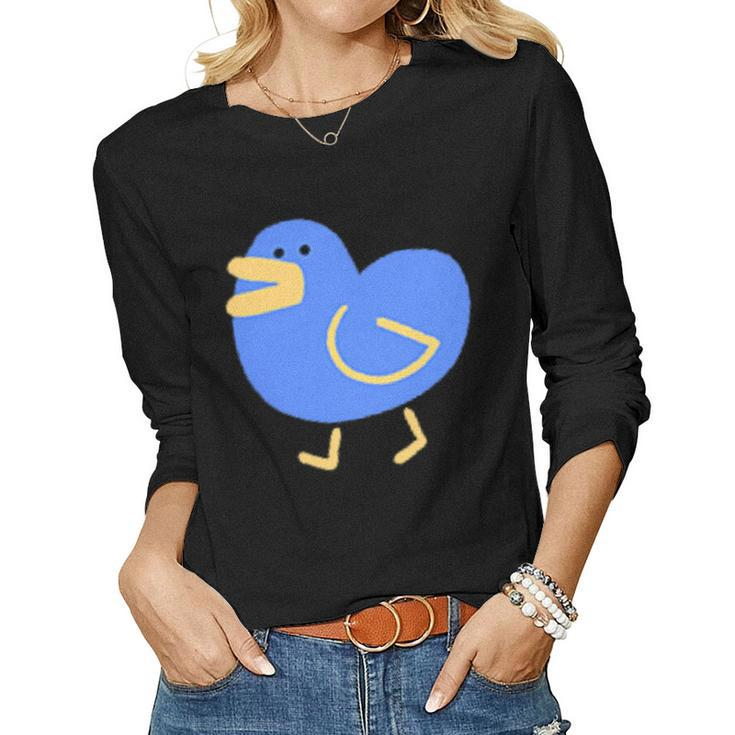 A Small Minimally Designed And Illustrated Blue Duck  Women Graphic Long Sleeve T-shirt