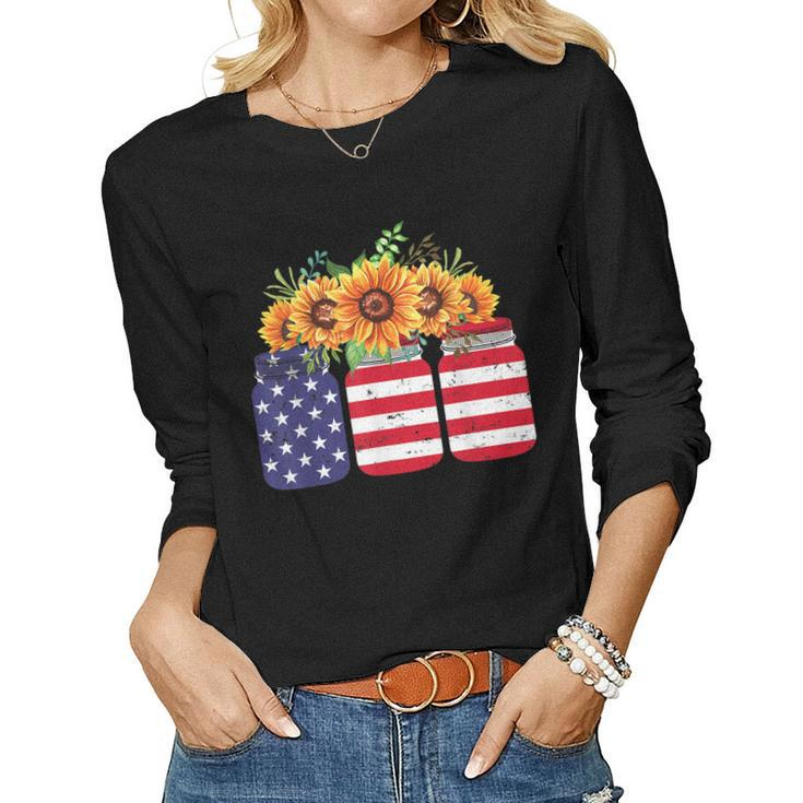 American Flag Sunflower 4Th Of July Independence Usa Day Women Long Sleeve T-shirt