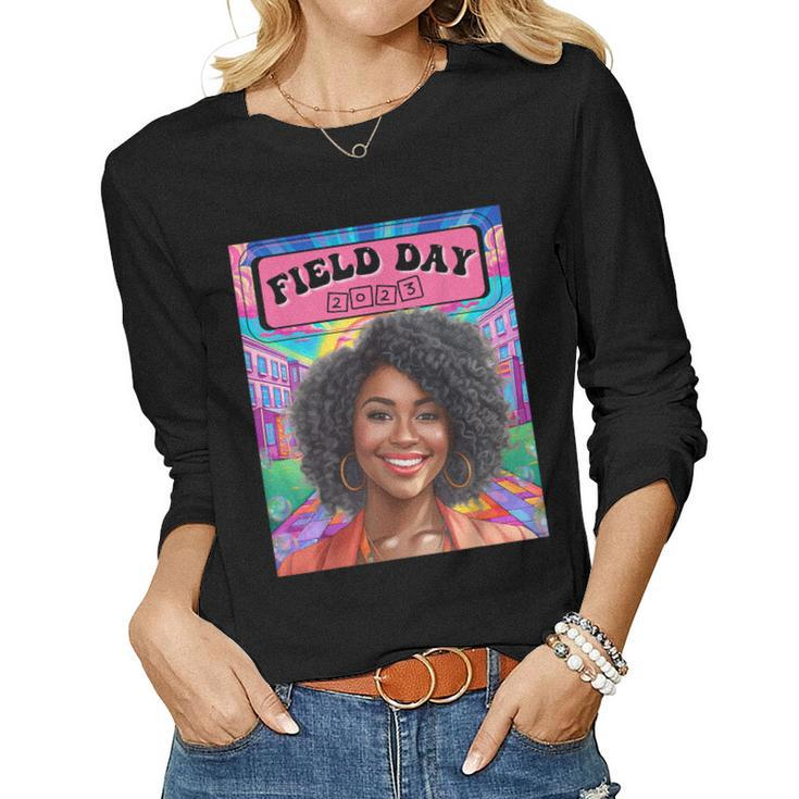 Colorful Rainbow Sunny Field Day Womens Women Graphic Long Sleeve T-shirt