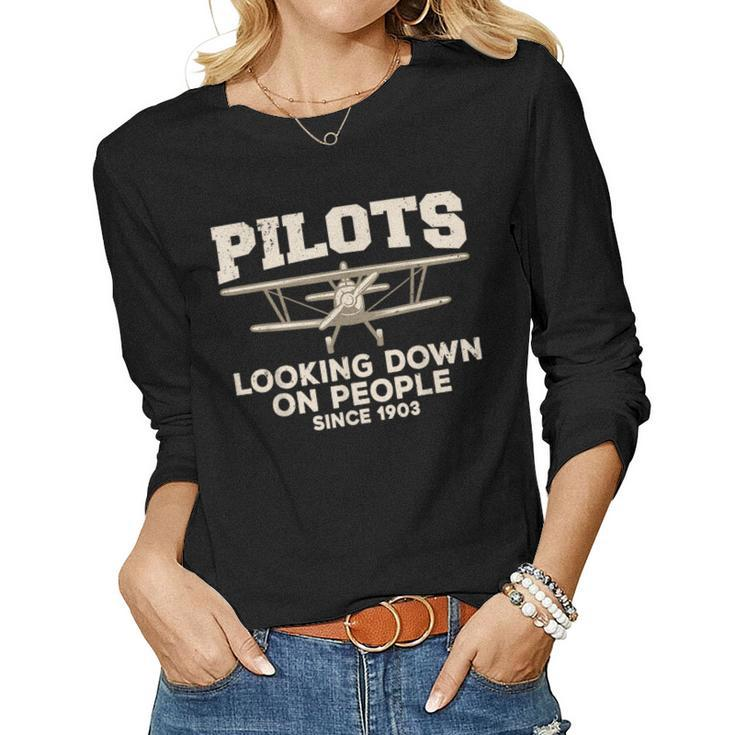 Cool Pilot For Men Women Aircraft Pilot Airplane Flying Women Long Sleeve T-shirt