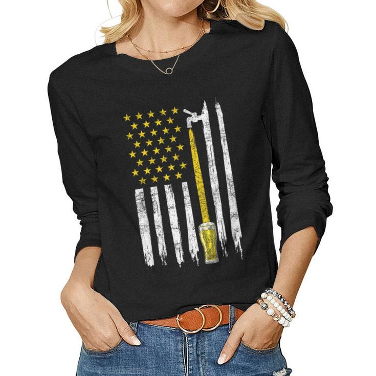 Craft Beer American Flag Usa 4Th Of July Brewery America Women Graphic Long Sleeve T-shirt