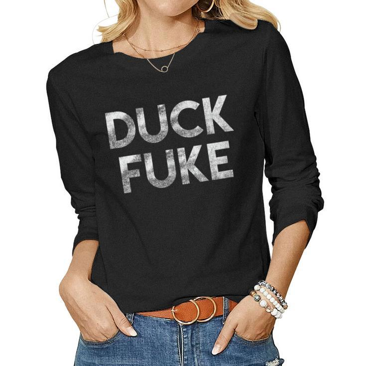 Duck Fuke Funny Basketball Rivalry Distressed Vintage  Gift For Women Women Graphic Long Sleeve T-shirt