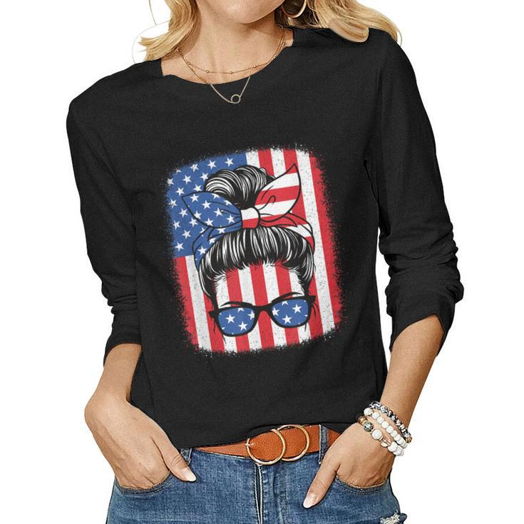 Funny 4Th Of July Patriotic American Flag Usa Women Girls  Women Graphic Long Sleeve T-shirt