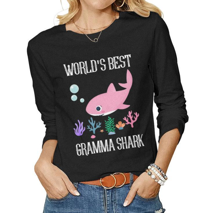 Gramma Grandma Gift Worlds Best Gramma Shark Women Graphic Long Sleeve T-shirt