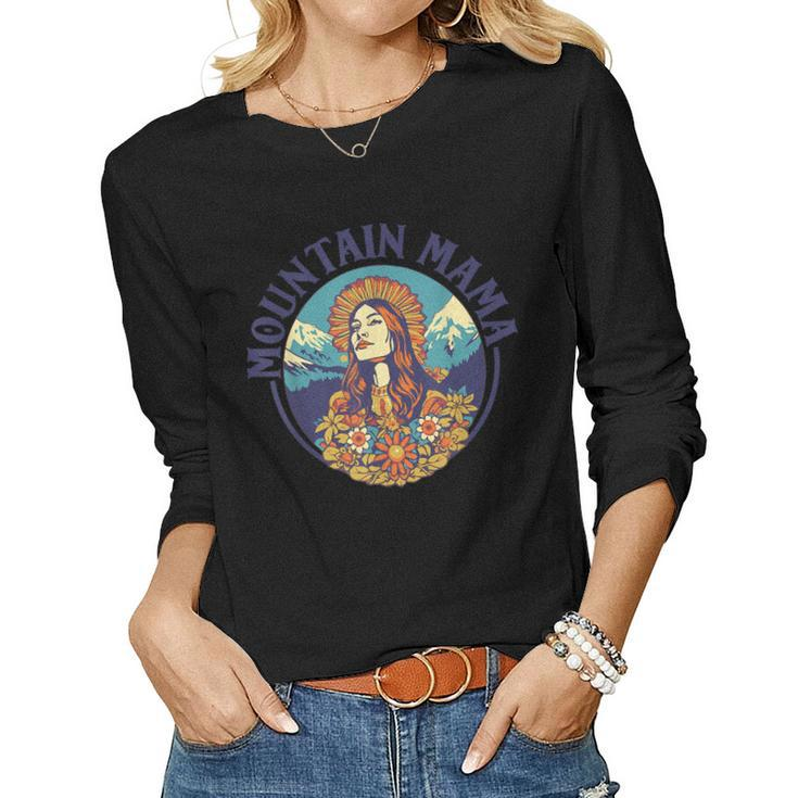 Groovy Mountain Mama Hippie 60S Psychedelic Artistic Women Graphic Long Sleeve T-shirt