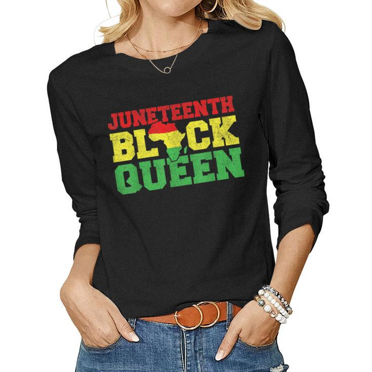 Junenth T Women Girls Junenth Black Queen Map Women Long Sleeve T-shirt
