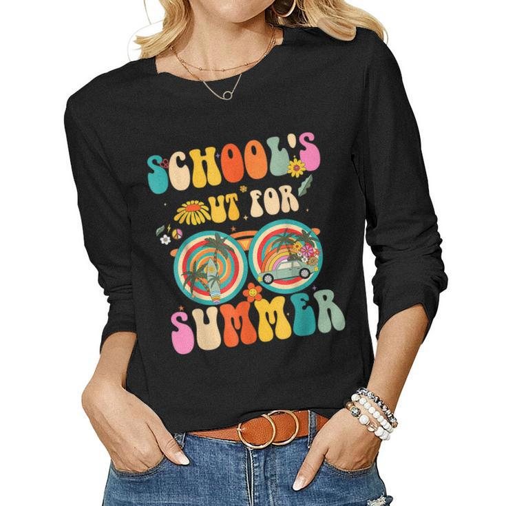 Last Day Of Schools Out For Summer Teacher Sunglasses Groovy Women Long Sleeve T-shirt