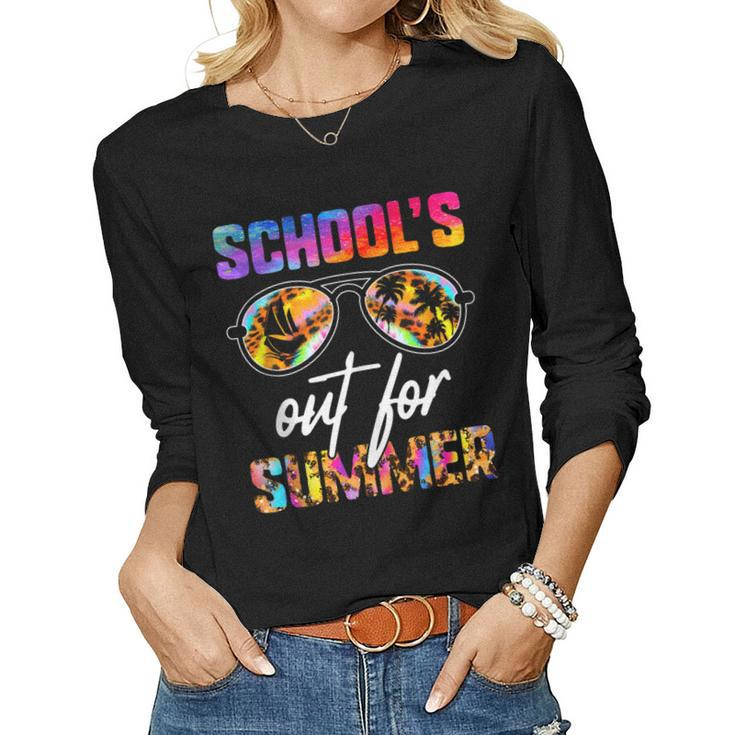 Leopard Tie Dye Schools Out For Summer Teacher Vacation Women Long Sleeve T-shirt